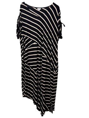Avenue Maxi Tee Dress Womens Plus Size 26/28 Black Stripe Stretch Jersey NWOT
